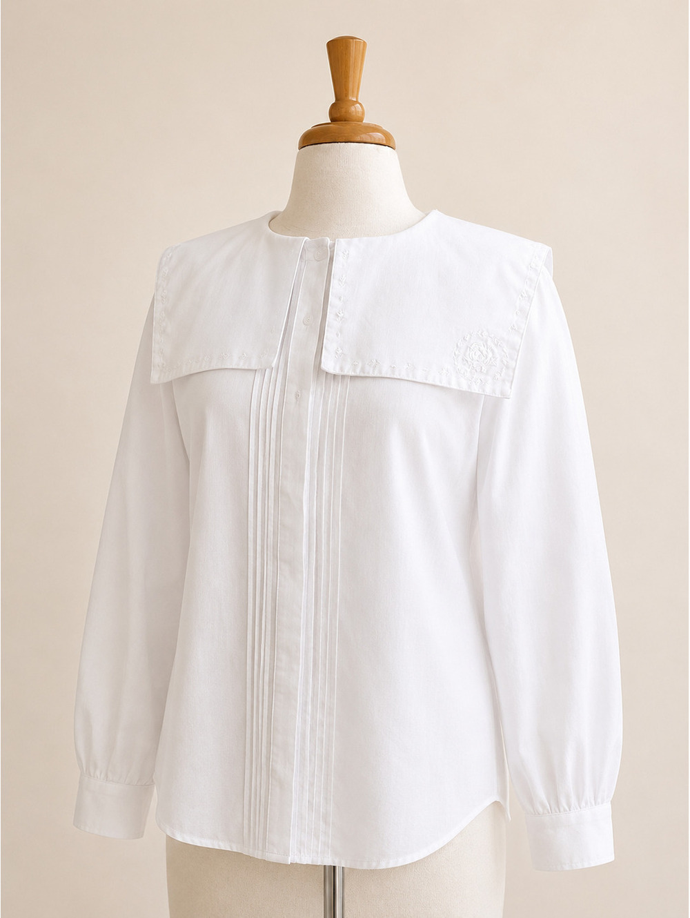 Vintage Bryn Connelly White Sailor Collar Ramie Cotton Blouse